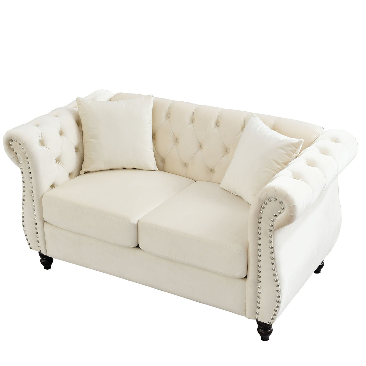 Chesterfield Sofa with Rolled Arms and Nailhead Trim – Solid Wood Frame