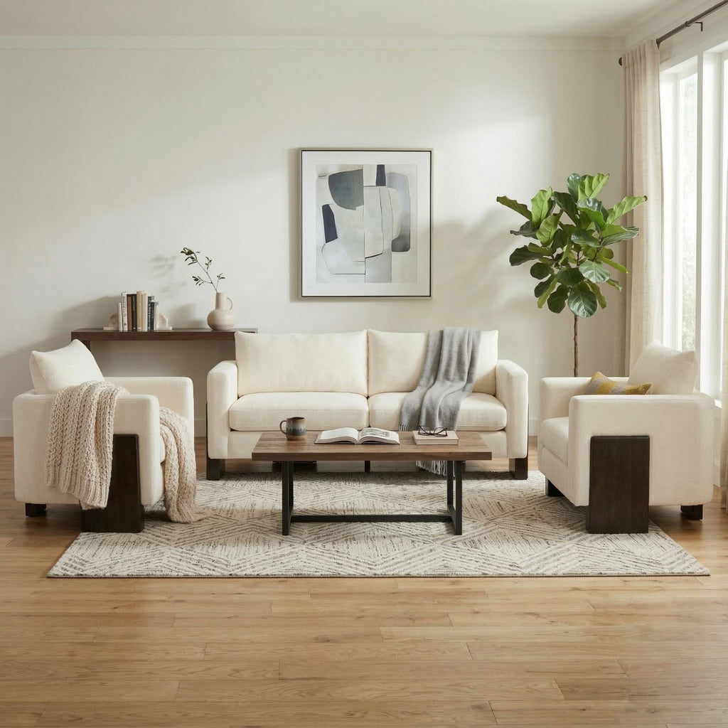 Oversized Chenille Sectional Sofa Set with Rubberwood Legs - Beige or Brown