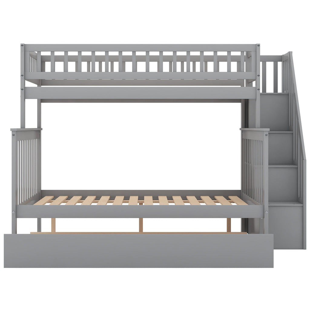 Bunk Bed with Staircase and Storage Options - Dark Gray or White