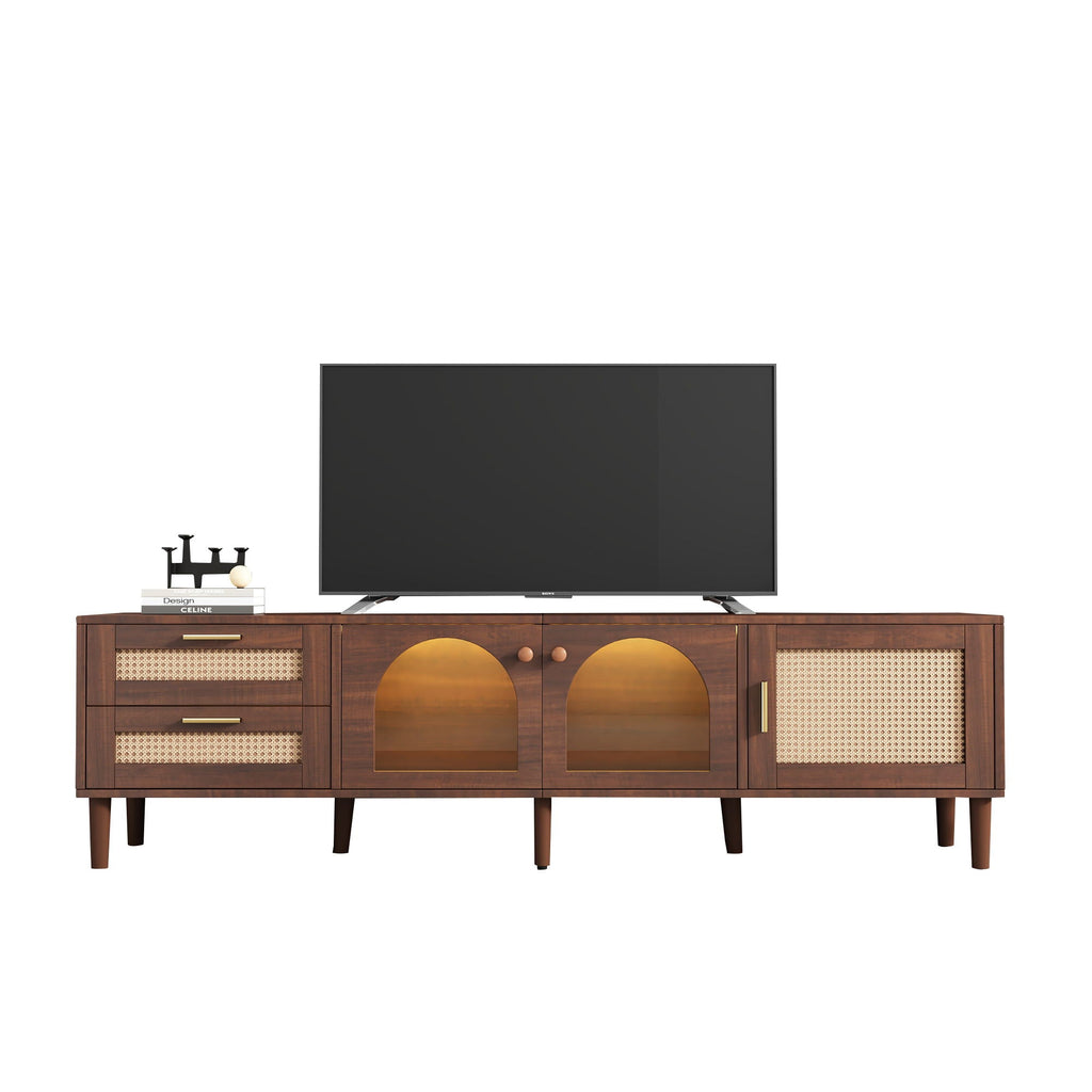 TV Stand With 3 Cabinets & 2 Drawers with LED Light - Dark Brown