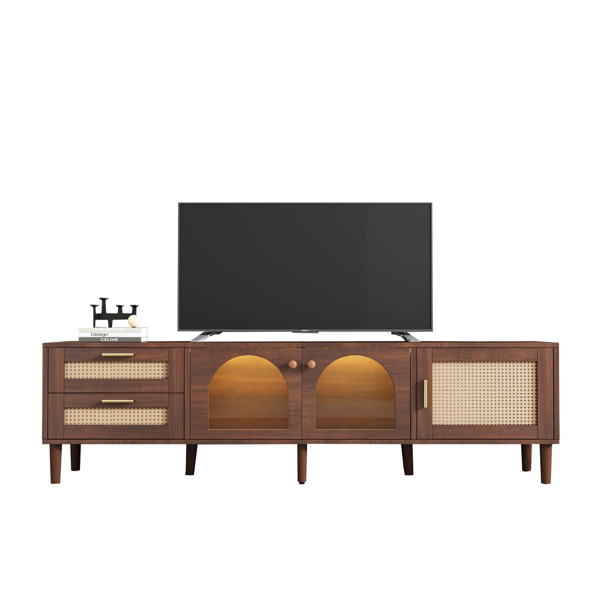 TV Stand With 3 Cabinets & 2 Drawers with LED Light - Dark Brown