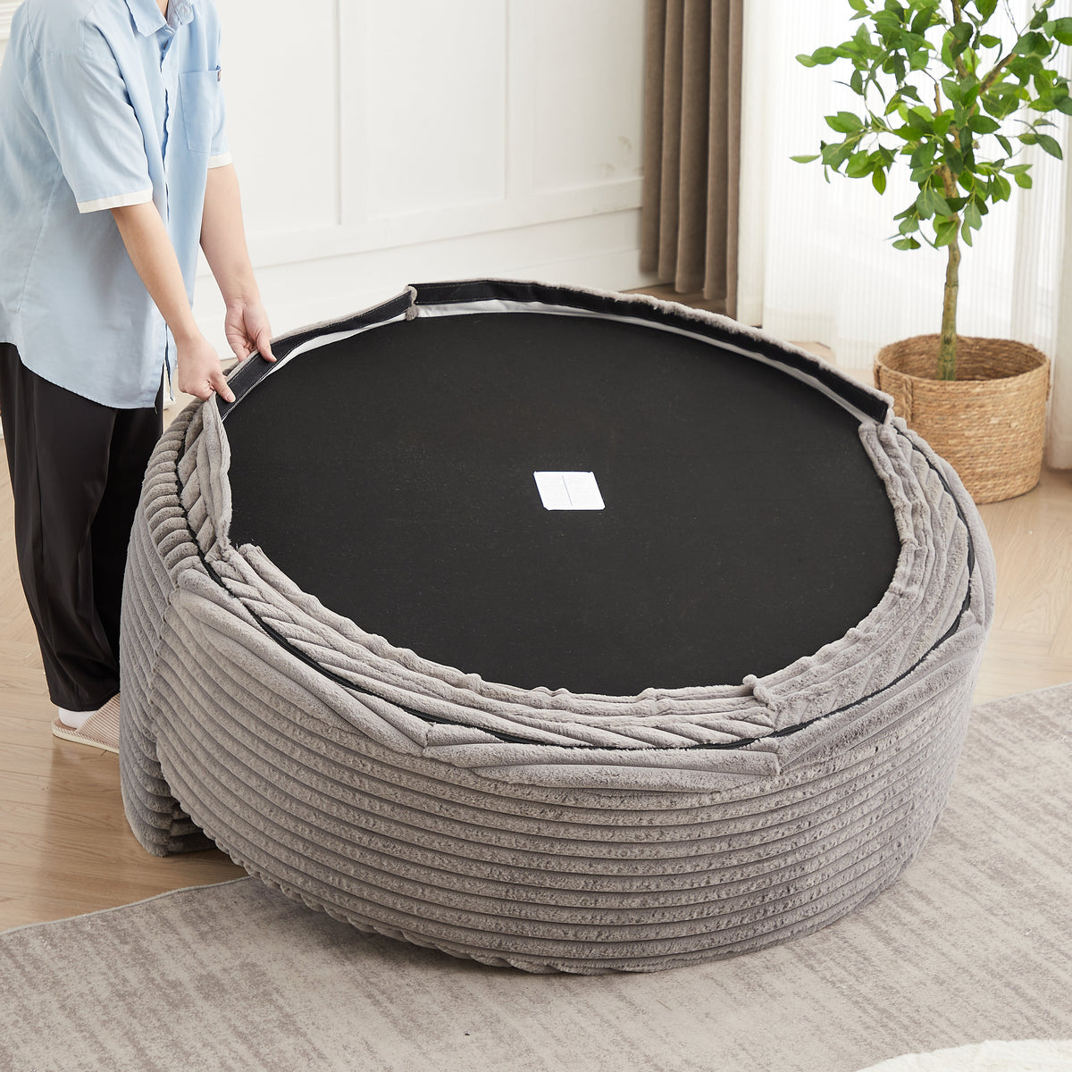 Corduroy Sponge Single Sofa with No Assembly Required - Grey