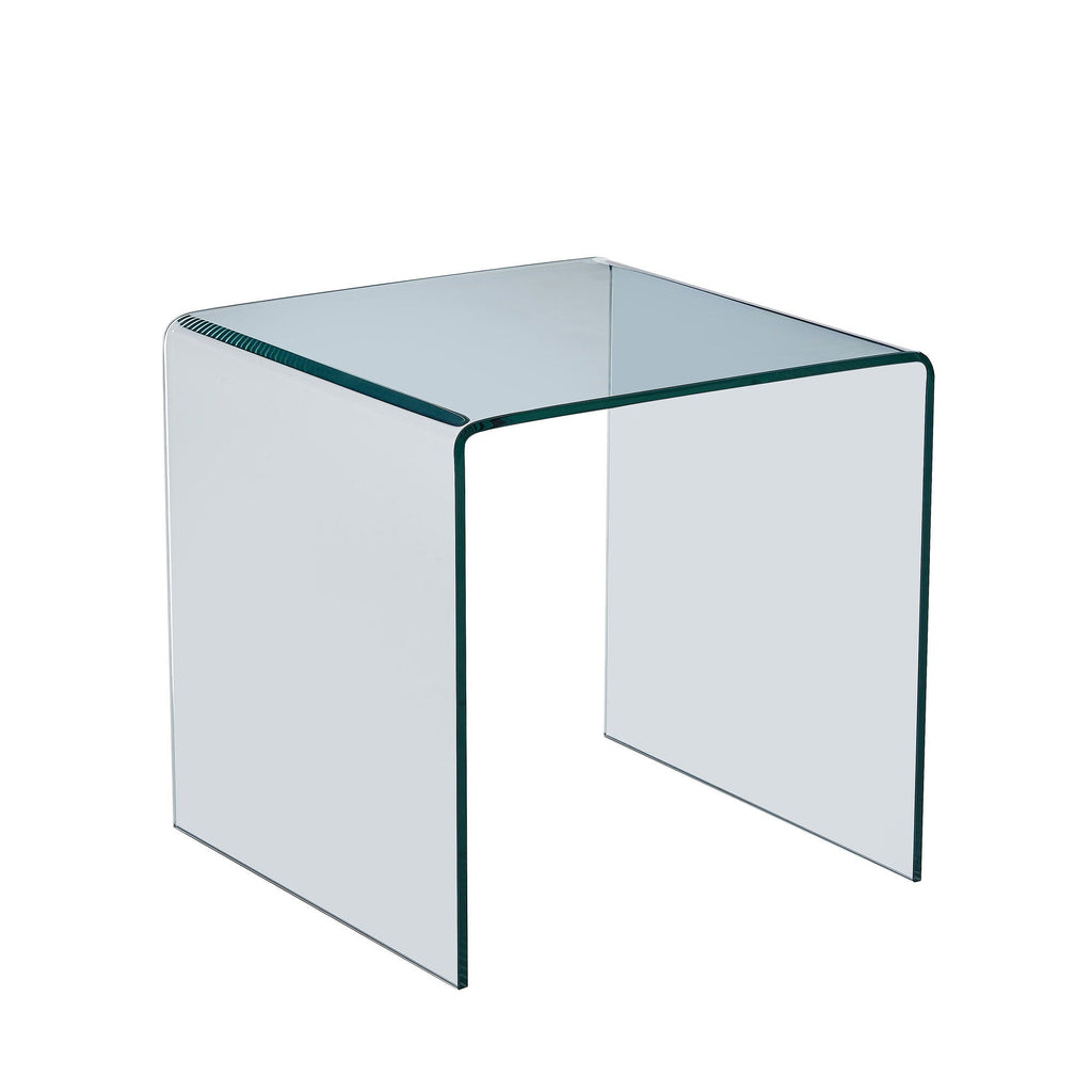 Tempered Glass End Table with Seamless Bent Glass Design - Transparent