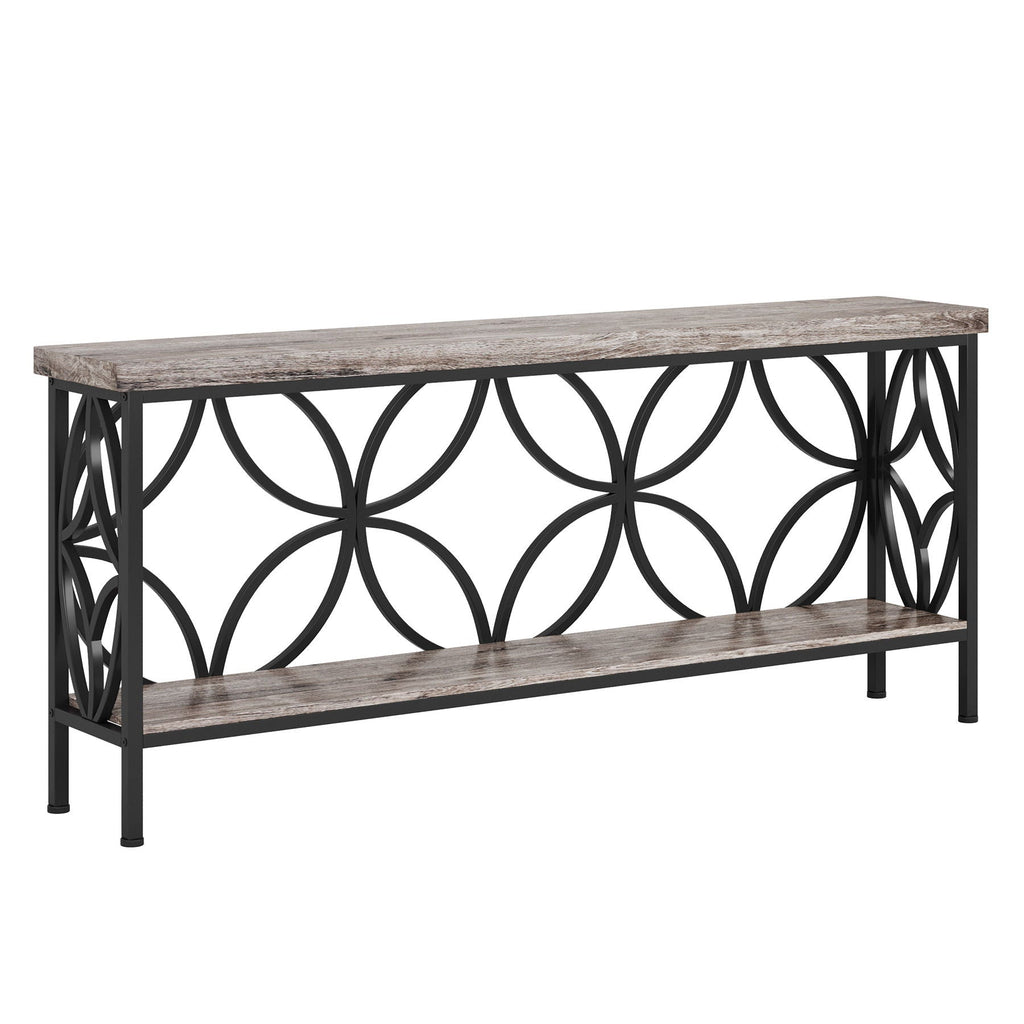 Extra Long Console Table with Open Storage Shelves - Dark Gray or Dark Brown