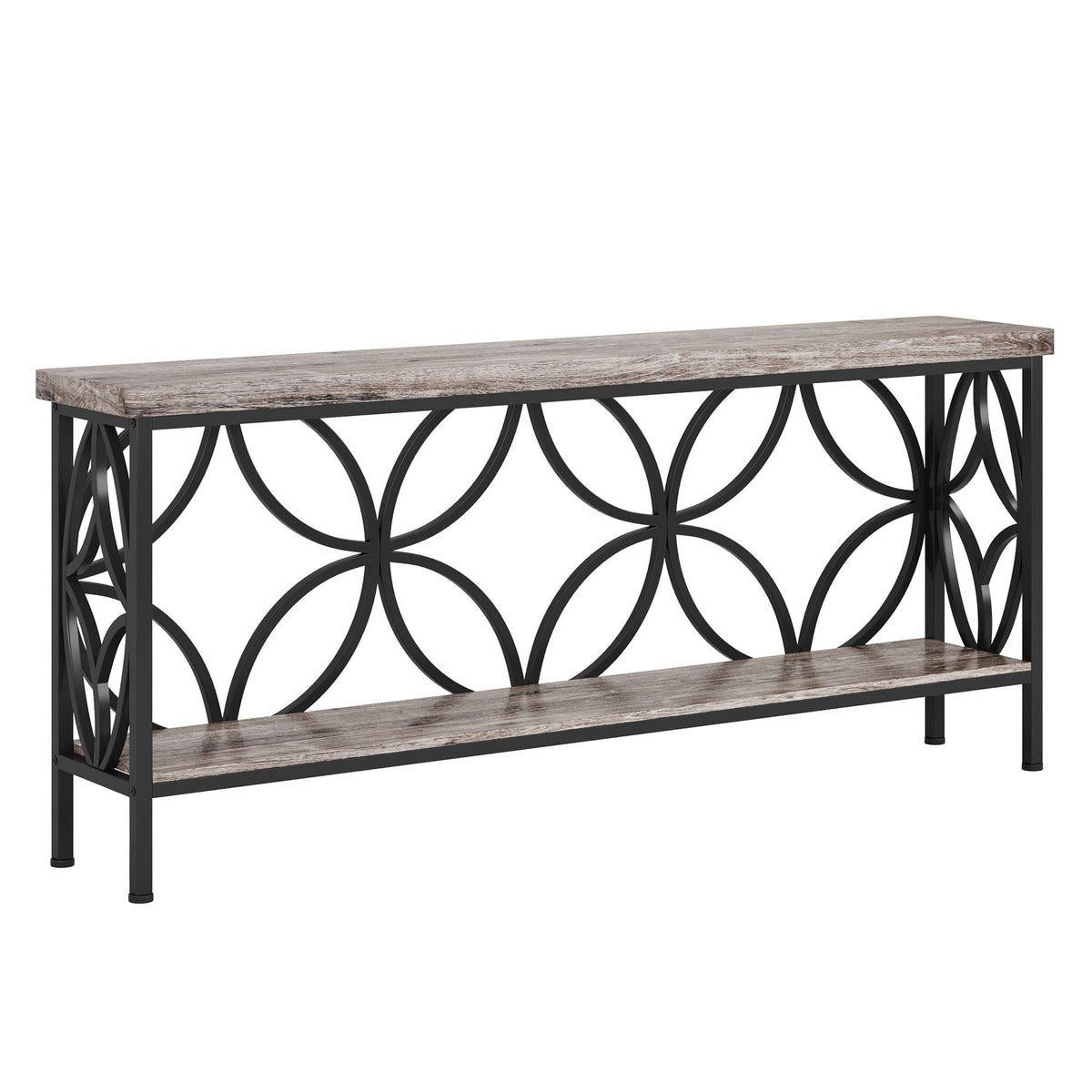 Extra Long Console Table with Open Storage Shelves - Dark Gray or Dark Brown