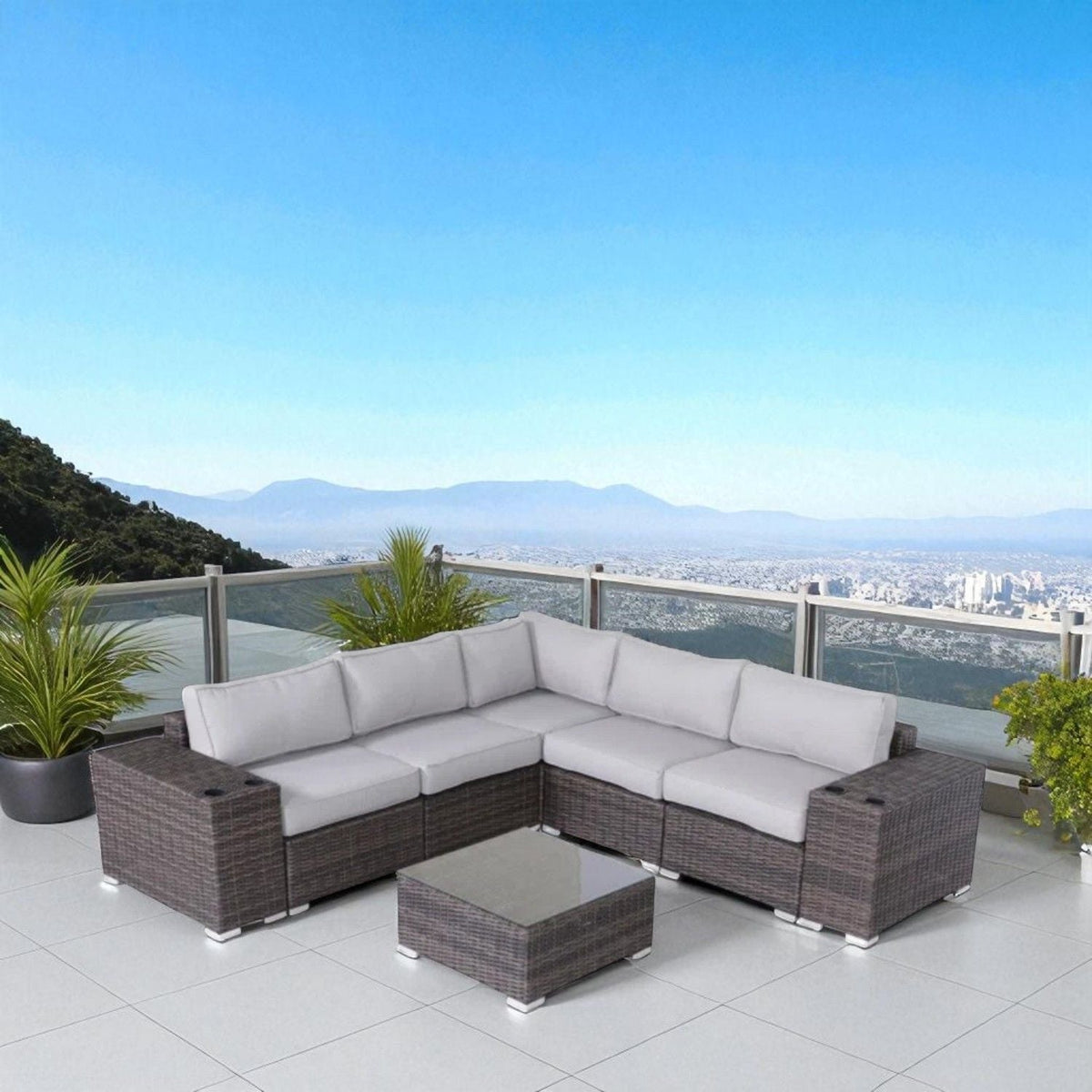 Modern Patio Rattan Sectional Set with Cushions - Multiple Set Options