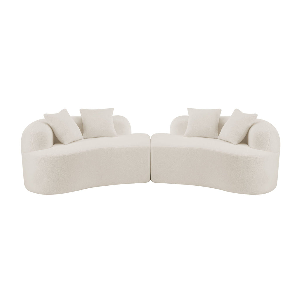 Curved 4 Seater Full Compression Sponge Sofa with Soft Upholstery - White or Gray