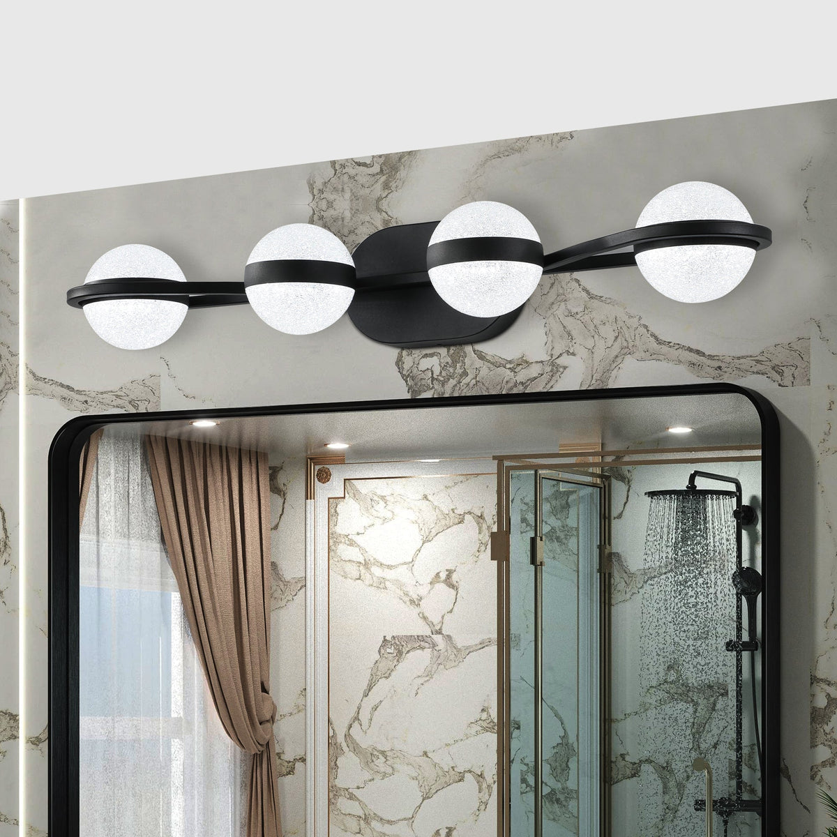 30" Black Minimalist LED Bathroom Vanity Light with Acrylic Shades - Black