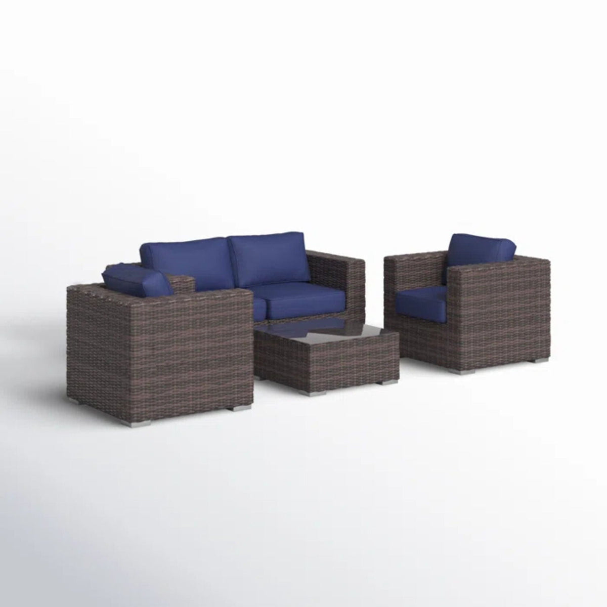 Wicker Outdoor Seating Group Set with Cushions and Table - Multiple Colors