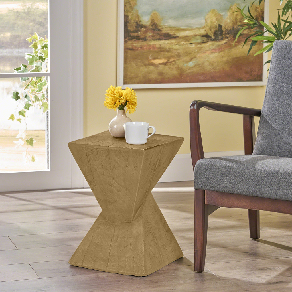 TESS Modern Side Table with Hourglass Design - Wood-Like Finish
