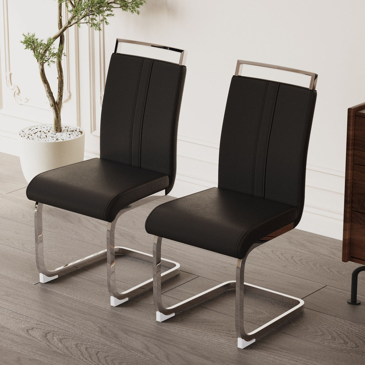 Modern Dining Chairs with Padded Seat and High Back - Black, White, or Dark Gray