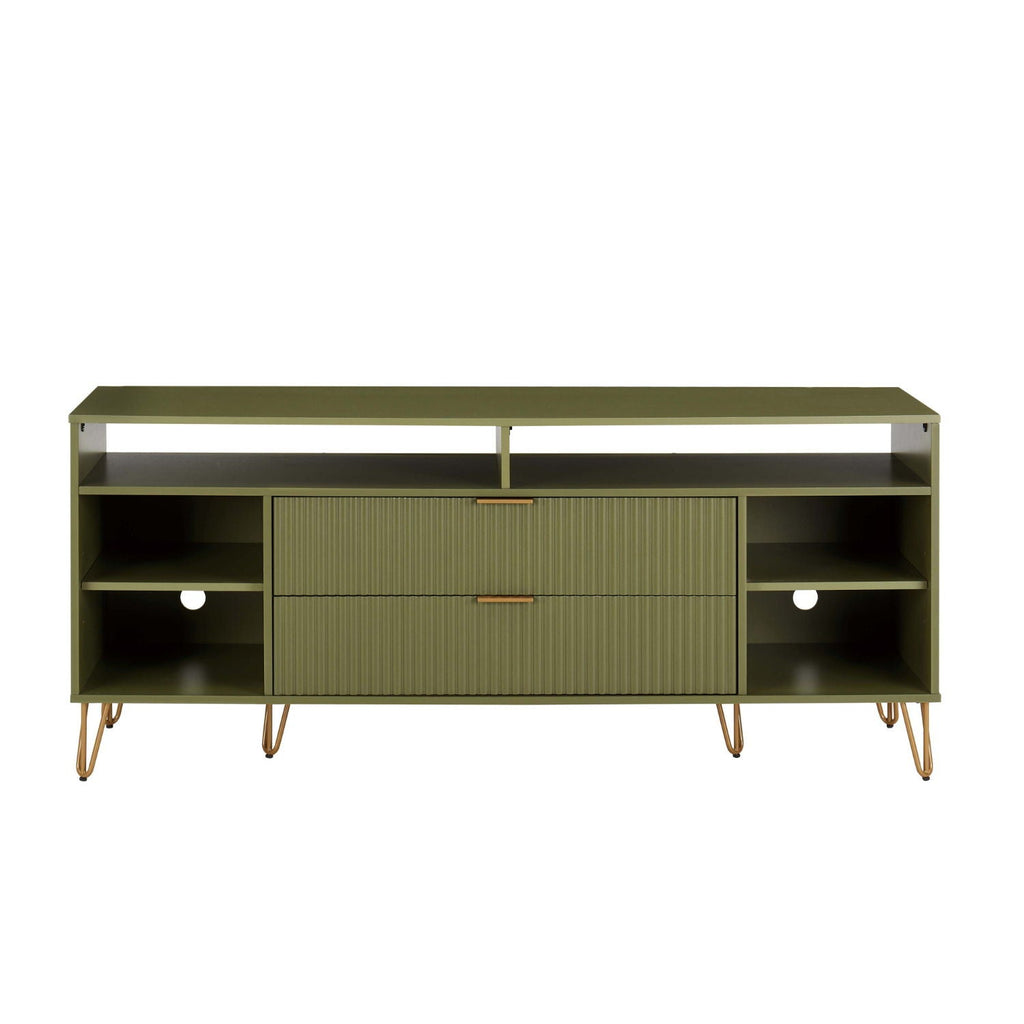 Fluted TV Stand with Storage and Metal Legs - Multiple Colors