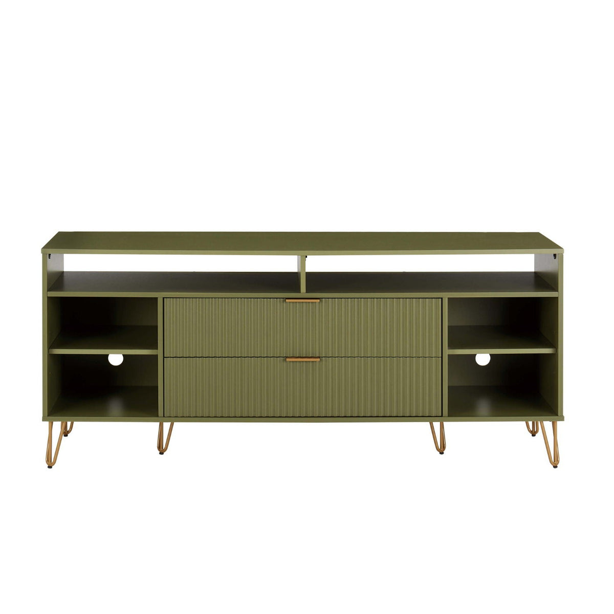 Fluted TV Stand with Storage and Metal Legs - Multiple Colors