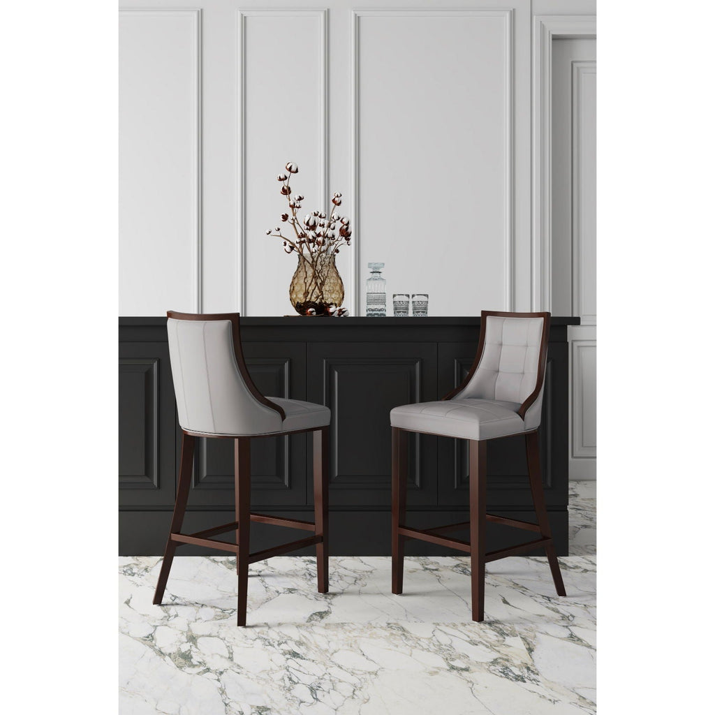 White Bar Height Stool with Solid Wood Frame - Traditional Design