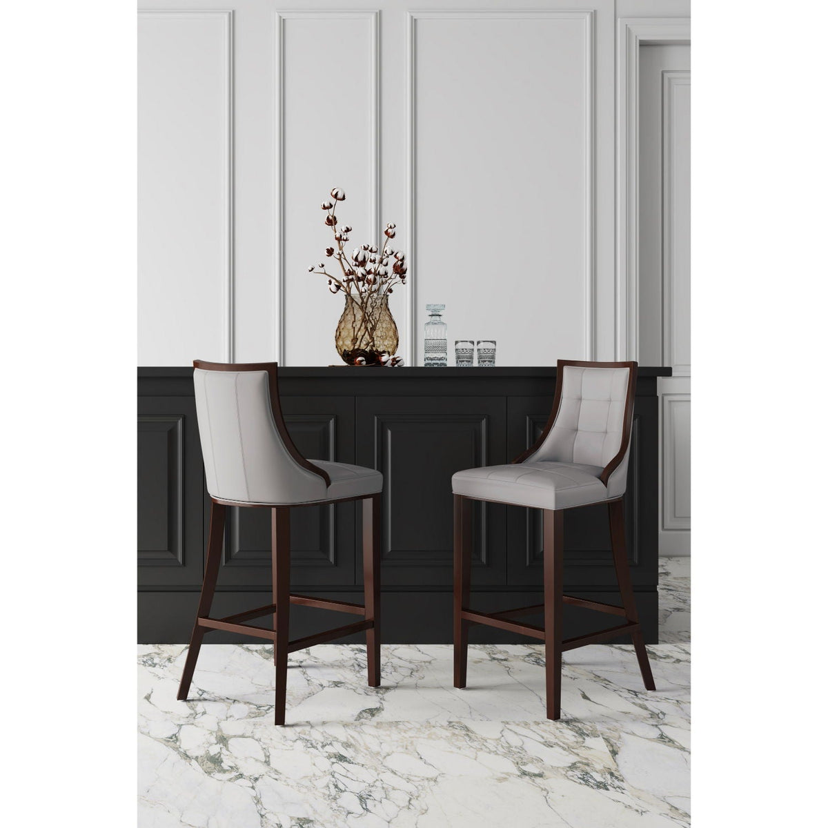 White Bar Height Stool with Solid Wood Frame - Traditional Design