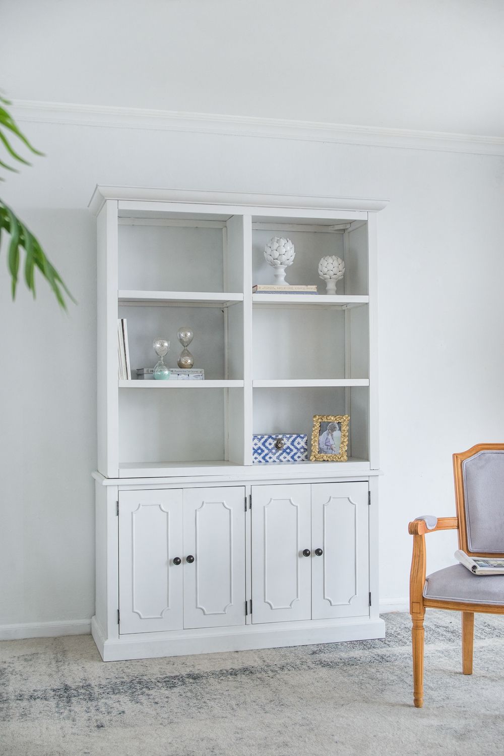 French Country Wood Cabinet Bookcase with Solid Acacia Construction - Light Brown or White