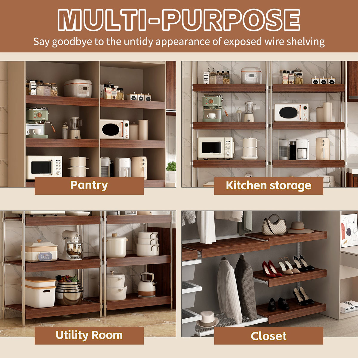 30" x 16" Heavy Duty MDF Shelf Liners with Tool-Free Installation - Walnut