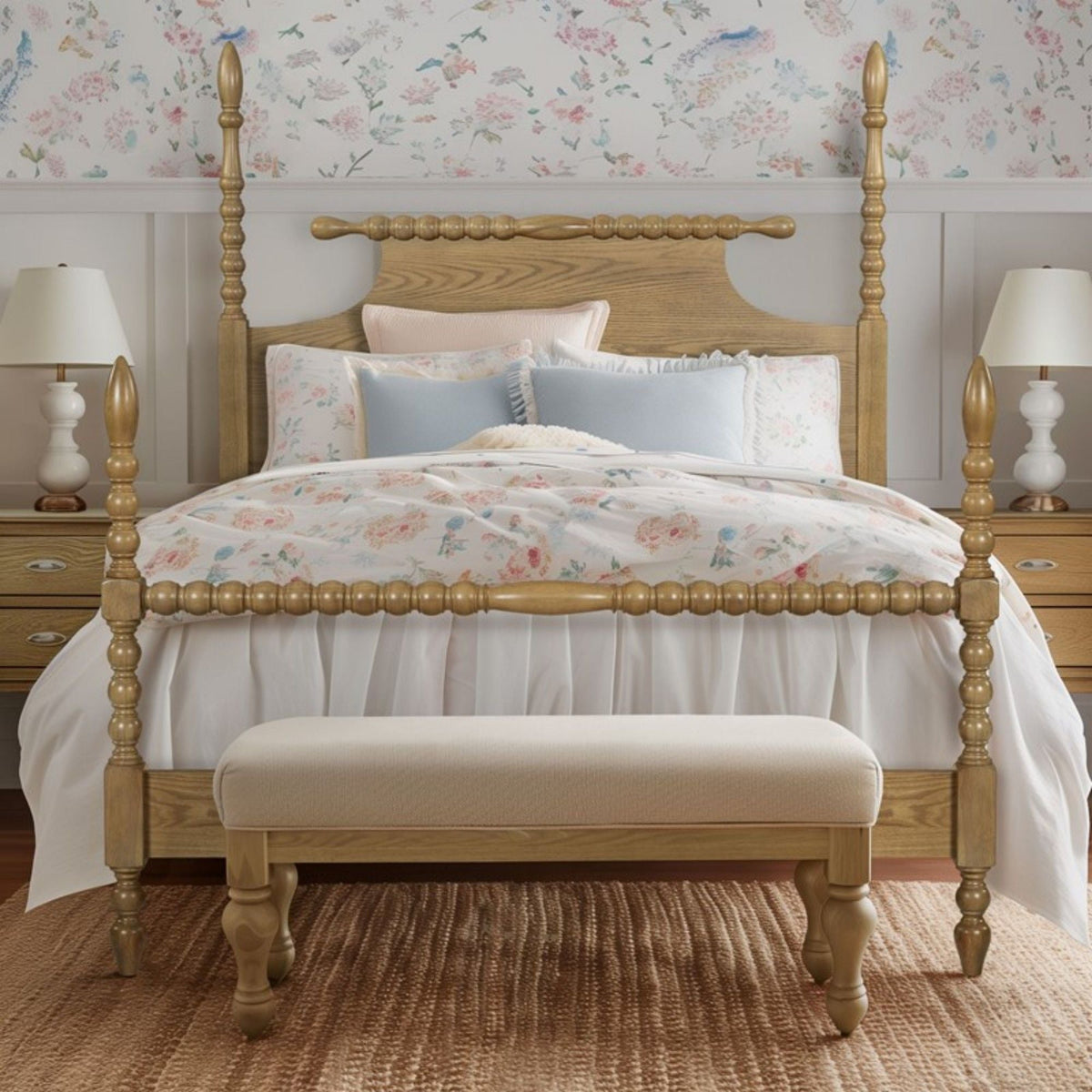 Queen Platform Bed with Turned Legs - Natural