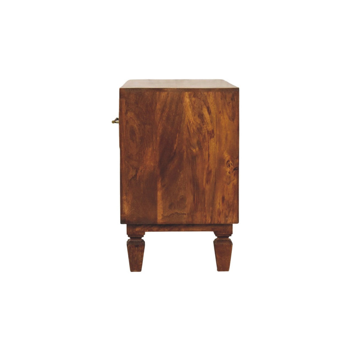 Solid Wood Cadiz Carved Shoe Bench with Open Storage Shelf - Chestnut