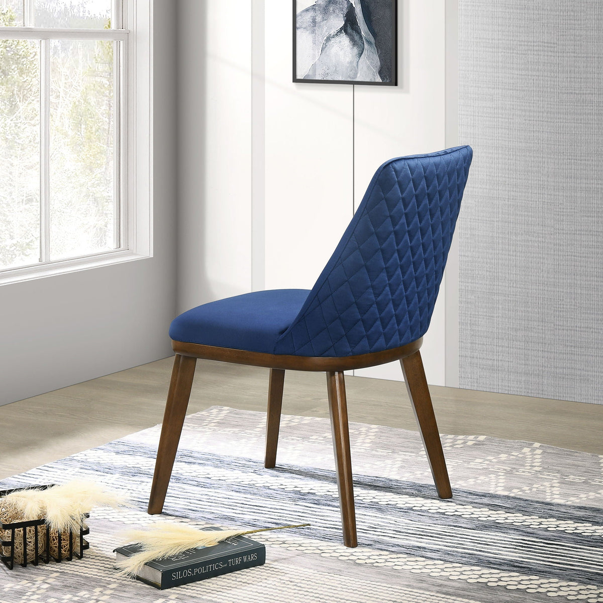 Mid-Century Dining Chair Set of 2 with Solid Wood Frame - Blue or Beige