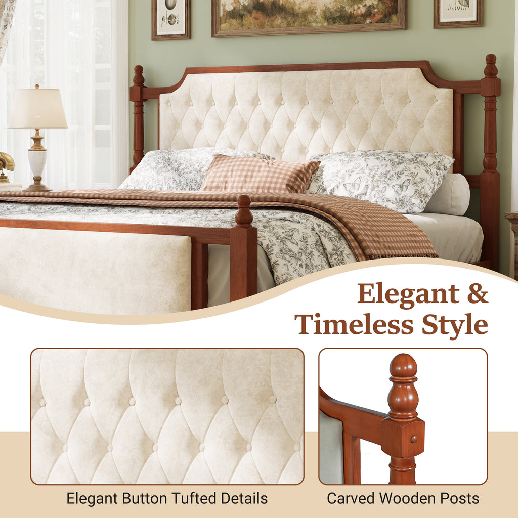 King Size Upholstered Platform Bed with Button Tufted Headboard - Velvet