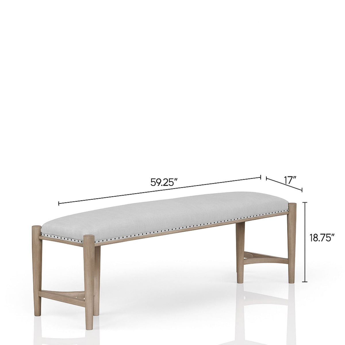 Sand Upholstered Bench with Nailhead Trim - 59.25" W