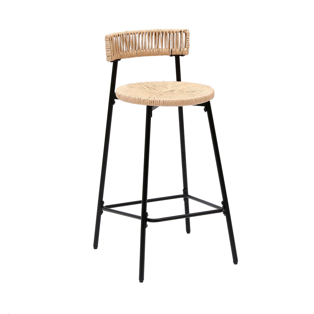 Boho Style Handwoven Paper Rope Counter Stools with Rubber Wood Frame - Light Brown or Beige