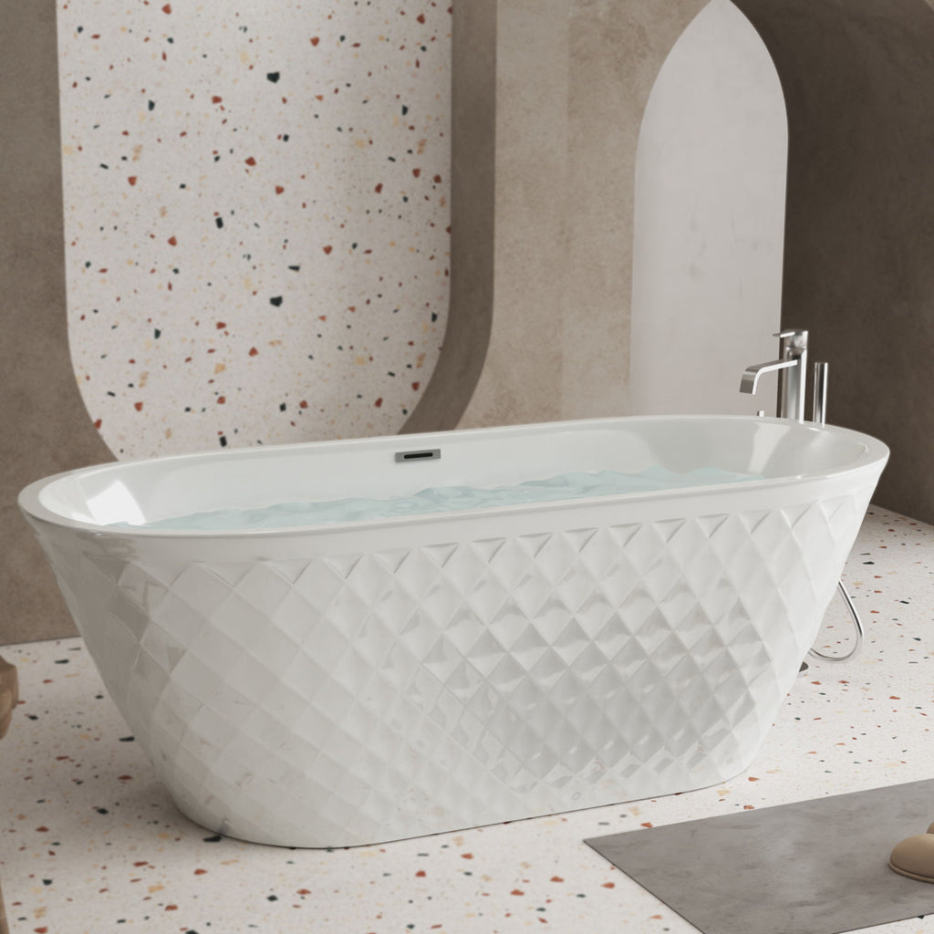 Freestanding Bathtub with Diamond Pattern Design - White or Black