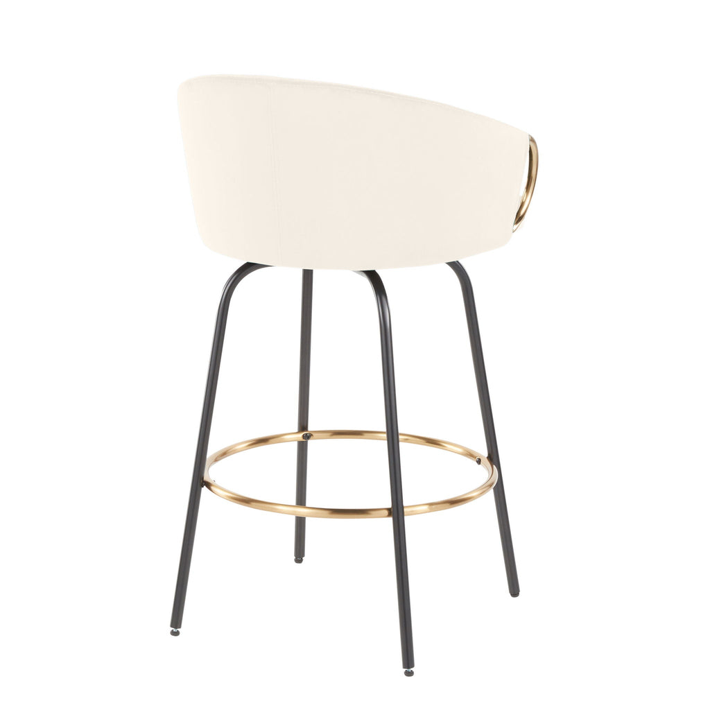 Contemporary Glam Counter Stool Set of 2 with Upholstered Seats – Light Blue, Dark Green, Beige, or Black
