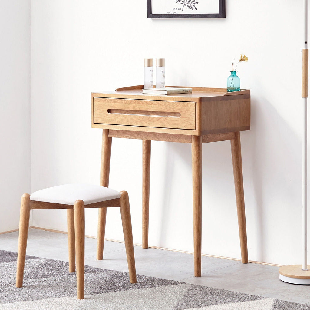 Oak Vanity Desk with Storage Drawer - Light Brown