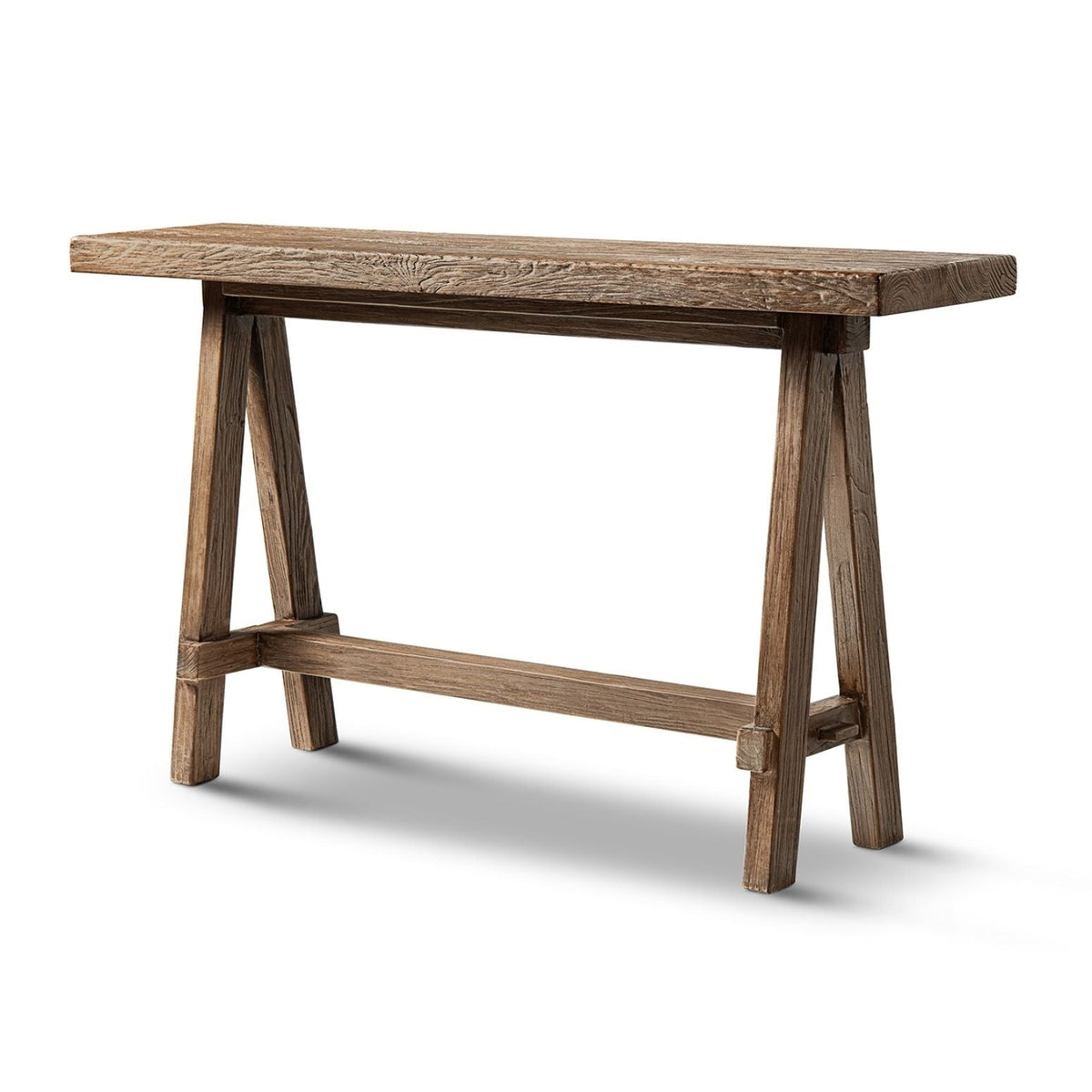 Trestle Coffee Table with Solid Reclaimed Elm Construction - Dark or Light Brown