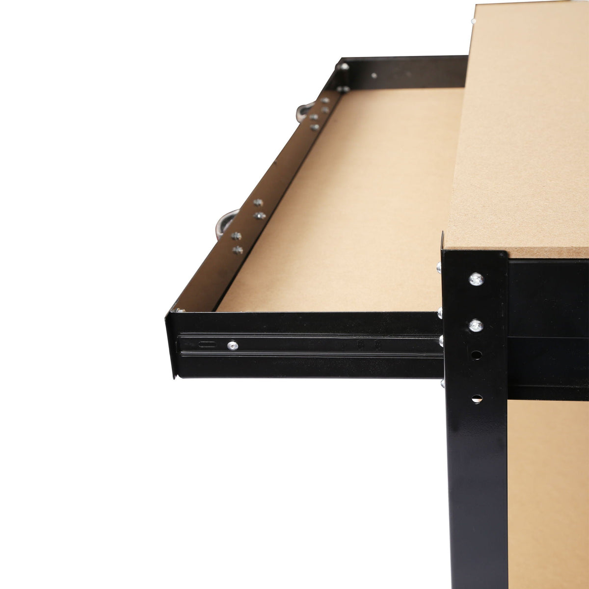 Wood Work Bench with Steel Frame - Black / Light Brown