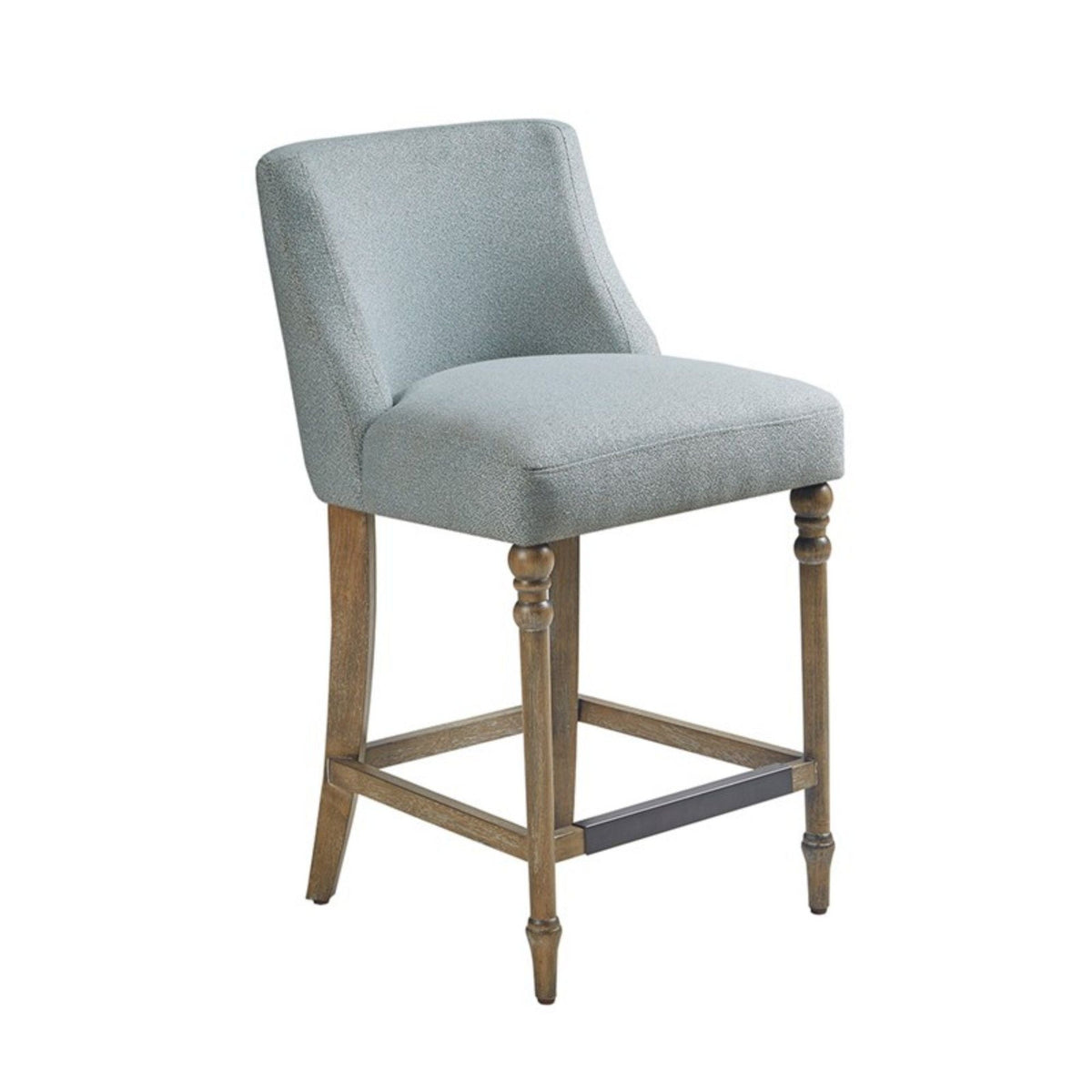Blue Counter Stool with Upholstered Seat and Solid Wood Frame