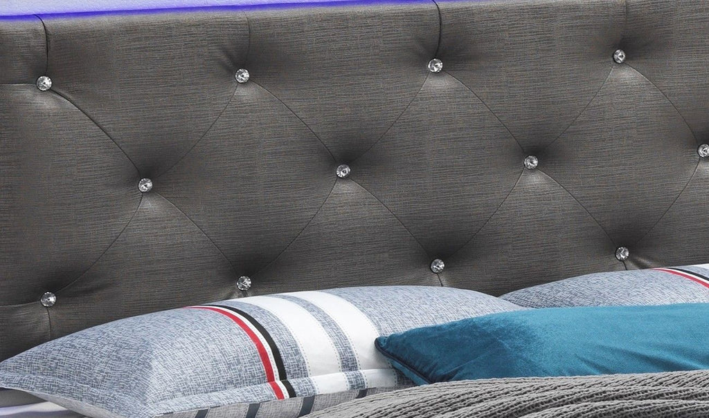 LED Upholstered Bed with Jewel Tufted Headboard - Multiple Colors