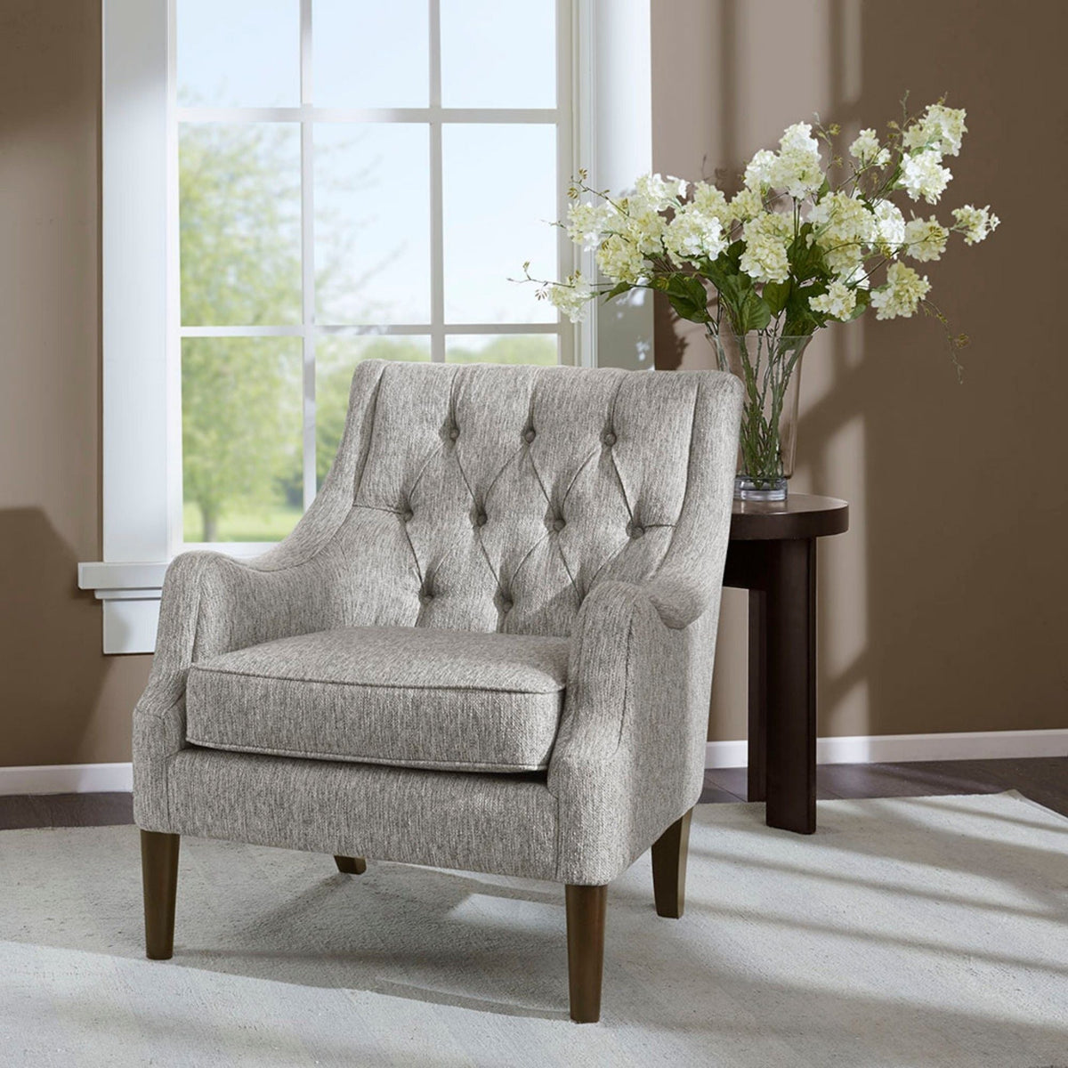 Button Tufted Accent Chair with Removable Cushion - Gray or Blue