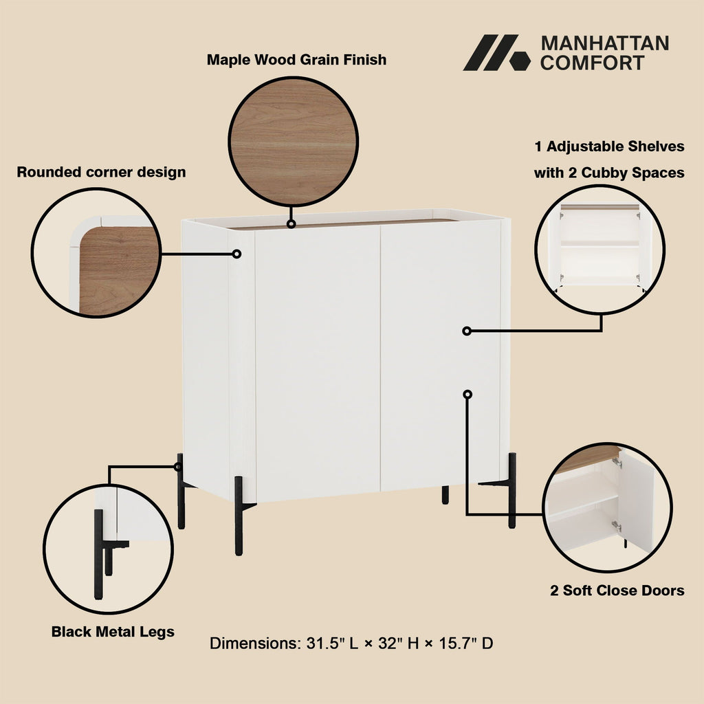 Abbey Accent Cabinet with Soft Close Doors and Rounded Edges - White or Light Brown