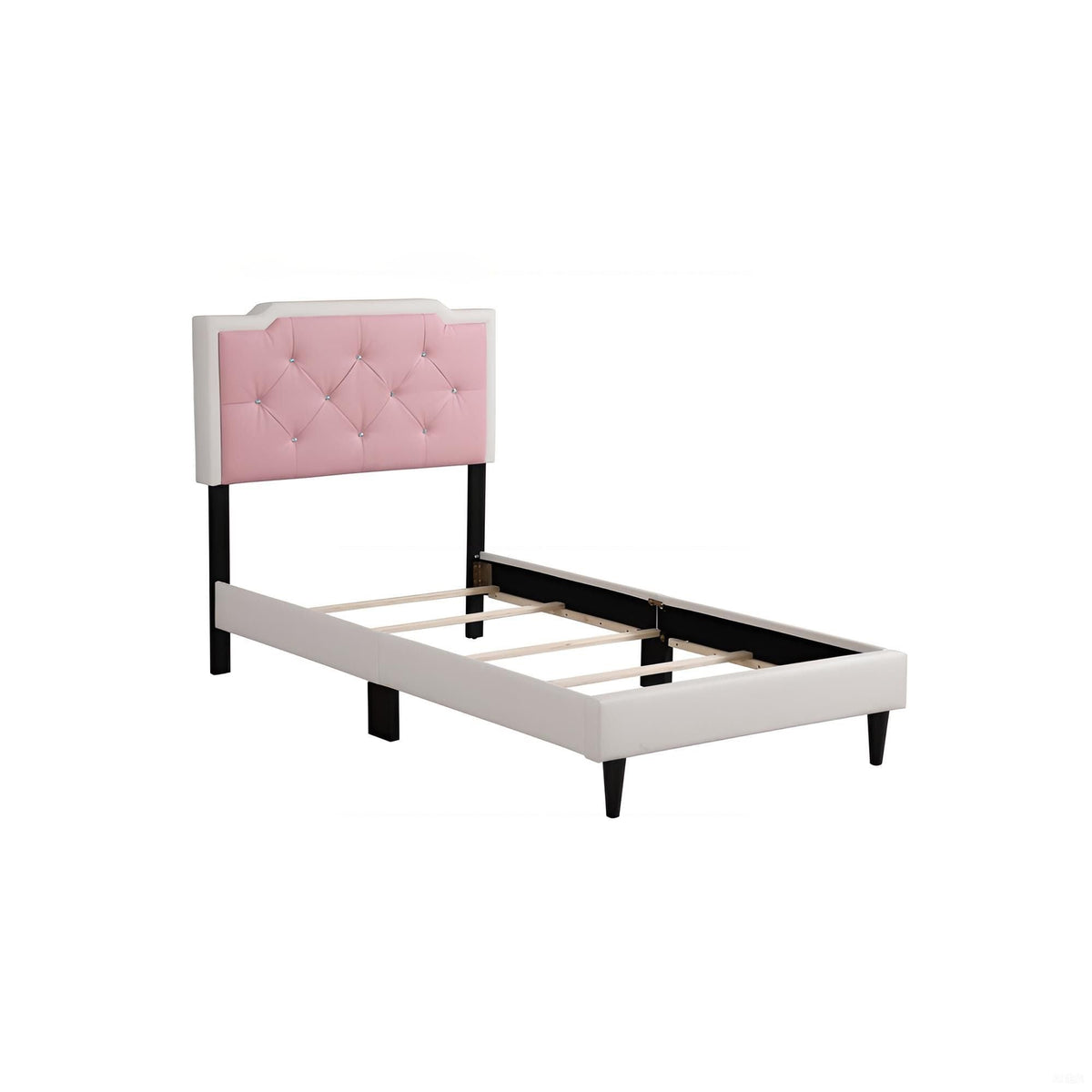 Two Tone Upholstered Bed with Button Tufted Headboard - Multiple Colors