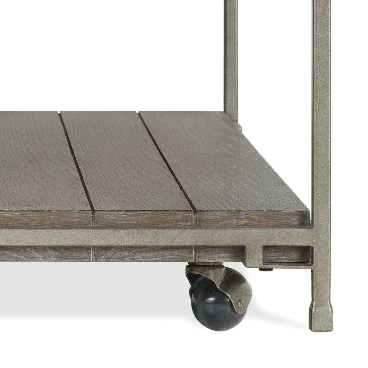 Metal Frame Wood Living Room Table Set with Removable Casters - Aged Graphite, Brown