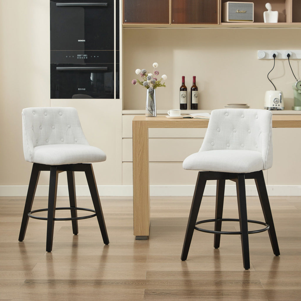 Swivel Bar Stools with Button Tufted Back - White