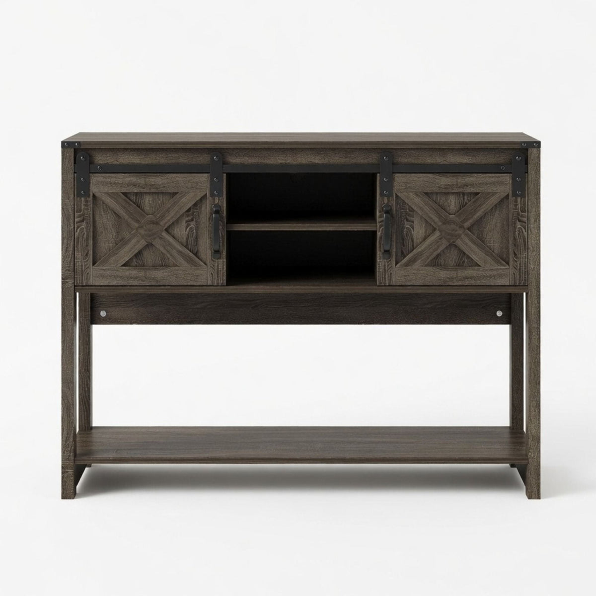 Farmhouse Entryway Table with Sliding Barn Door - Gray, Dark Gray, White, Black