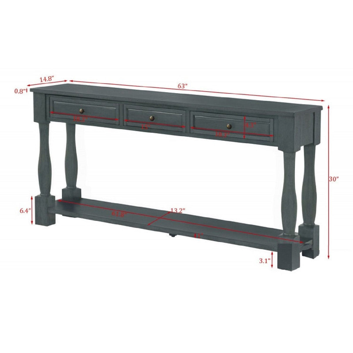 Long Console Table with Drawers and Shelf - Dark Brown or Blue