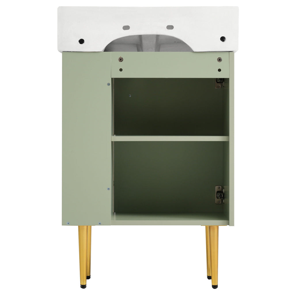 Bathroom Vanity with Single Ceramic Sink and Side Storage - Multiple Colors
