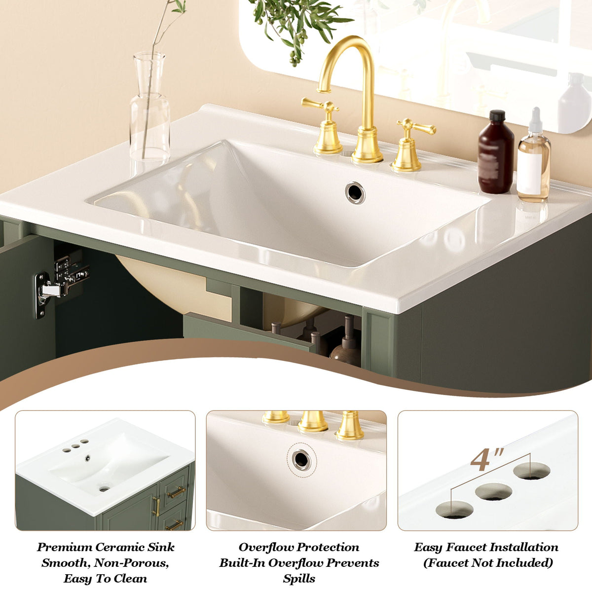 Traditional Bathroom Vanity Set with Soft Close Doors - Multiple Colors