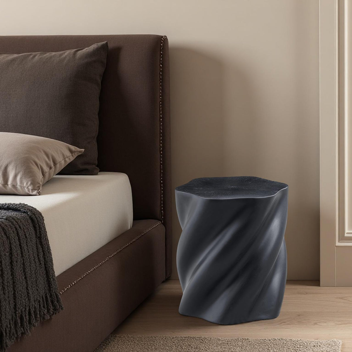 Modern Petal Shape Side Table with Sculptural Base - Black