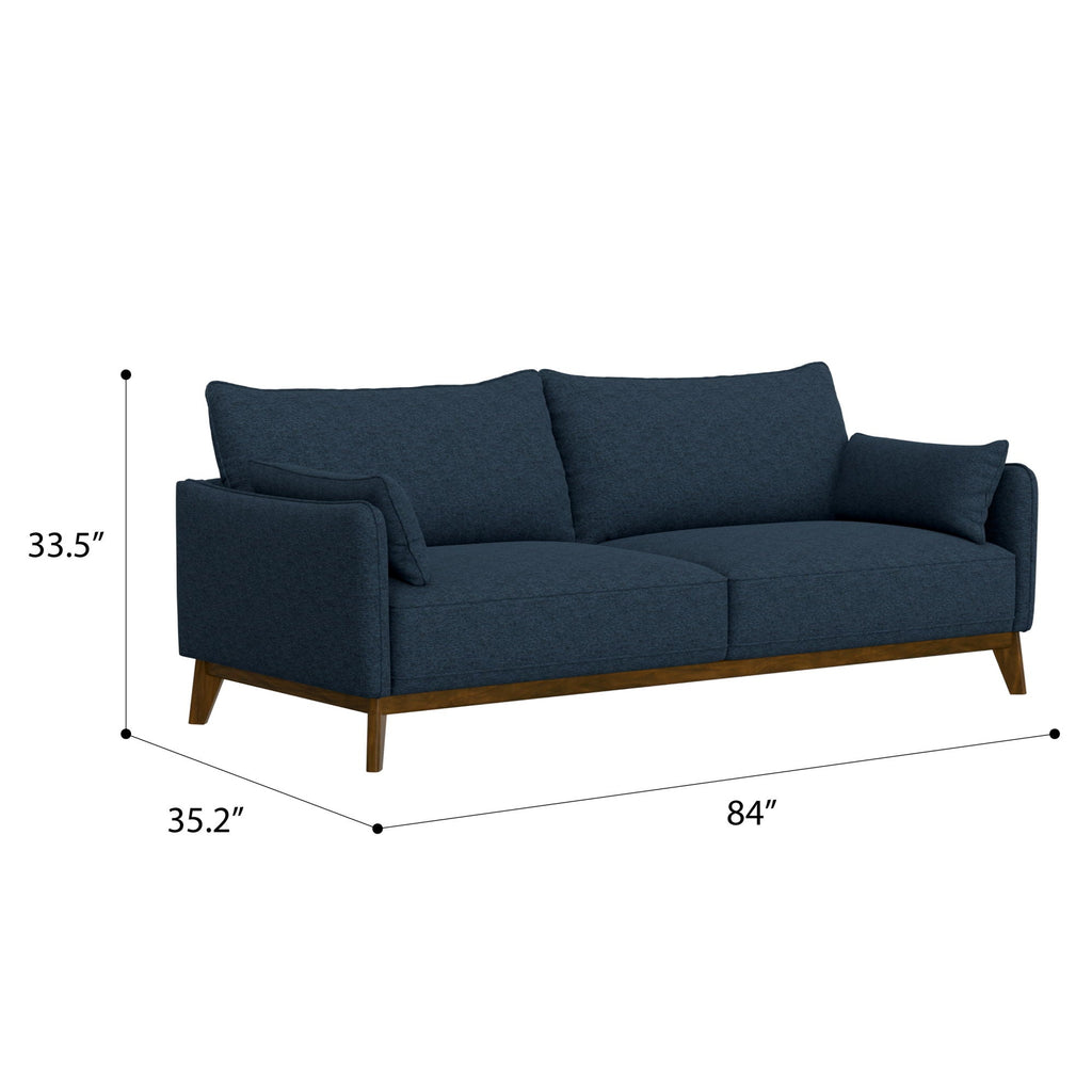 Wide Blue Stationary Sofa with Attached Legs - 84" Modern Comfort