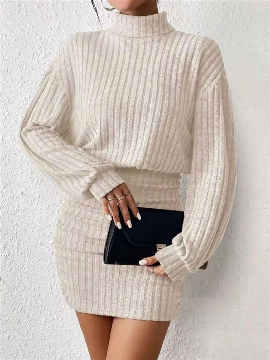 Ribbed Knit Turtleneck Bodycon Mini Dress