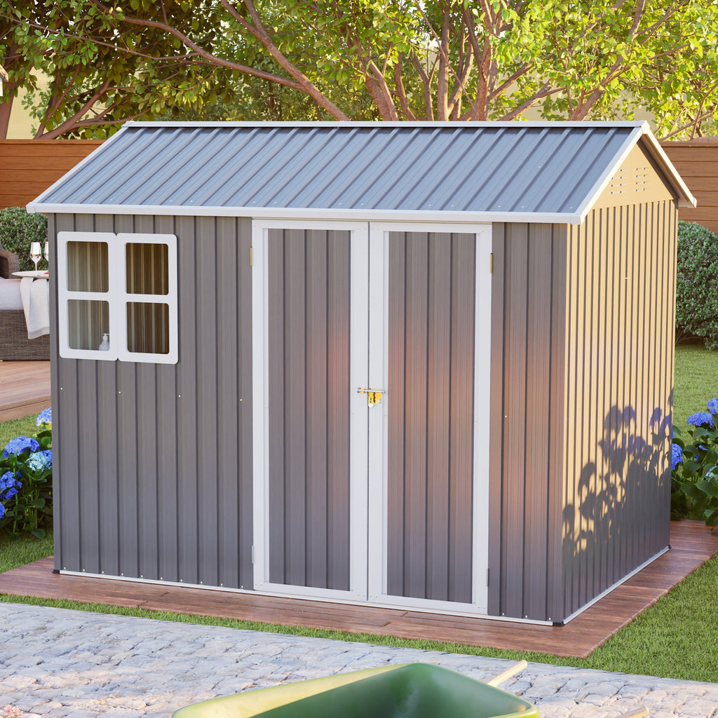 Large Steel Storage Shed with Window & Lockable Doors - Gray