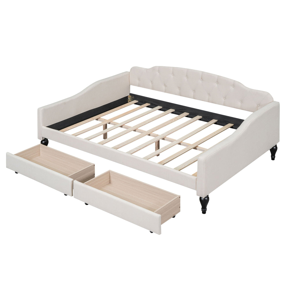 Upholstered Tufted Daybed with Storage Options - Beige