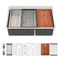 Gray Double Bowl Kitchen Sink with 16 Gauge Stainless Steel - Dual Mount