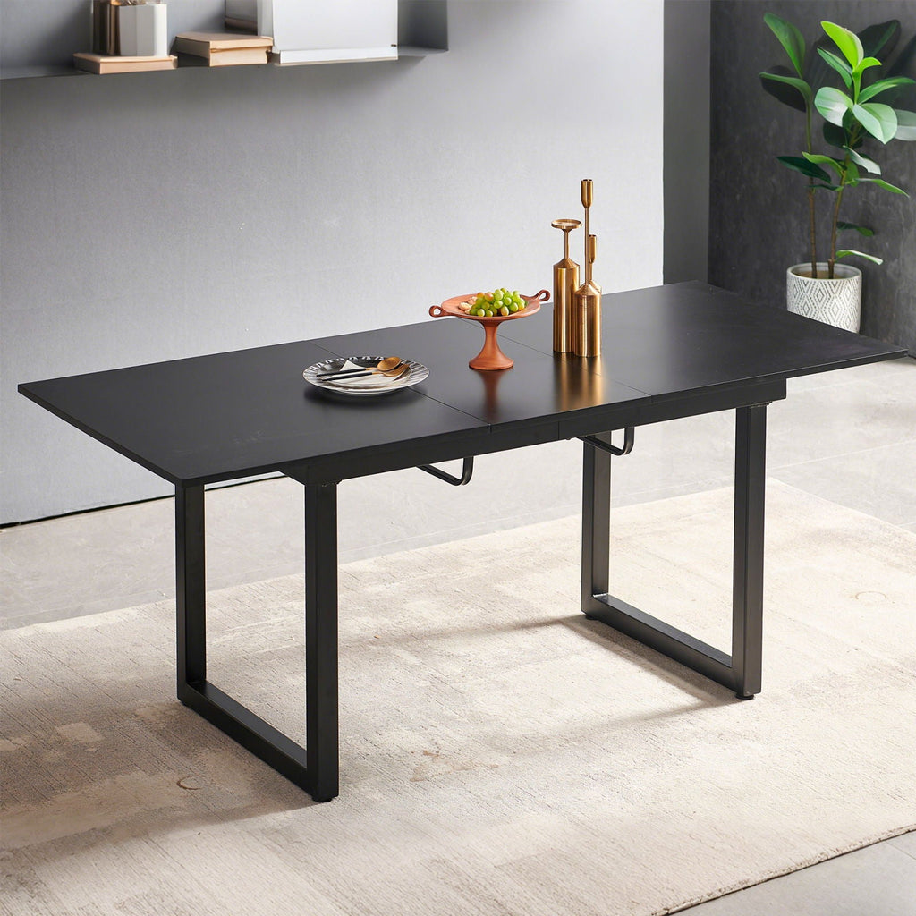 Square Extendable Dining Table with Metal Leg - Black or White